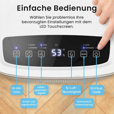 Pro Breeze Luftentfeuchter 12L in 24h Entfeuchtungsleistung - Raumgröße ca. 120m³ (~20 m²) - mit 3 Betriebsarten, Digitalanzeige, Ablaufschlauch, Timer - Gegen Feuchtigkeit, Schimmel Weiß