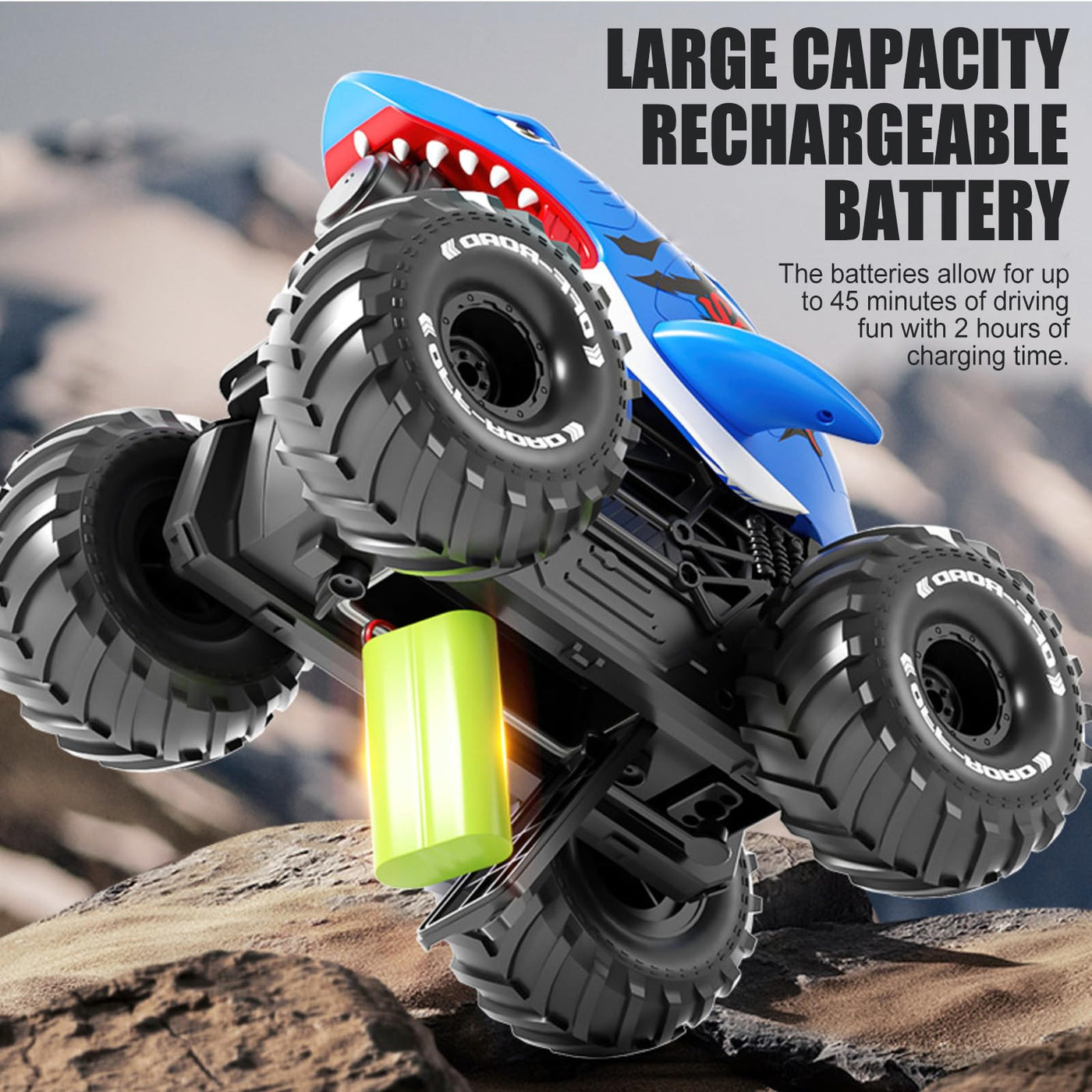 Amphibisches Ferngesteuertes Auto, 4WD 360° Rotation 2.4GHz RC Ferngesteuerter Haifischtruck, mit Sprühwasser, Wiederaufladbares Ferngesteuertes Amphibienfahrzeug als Geschenk für Kinder 3-12 Jahre