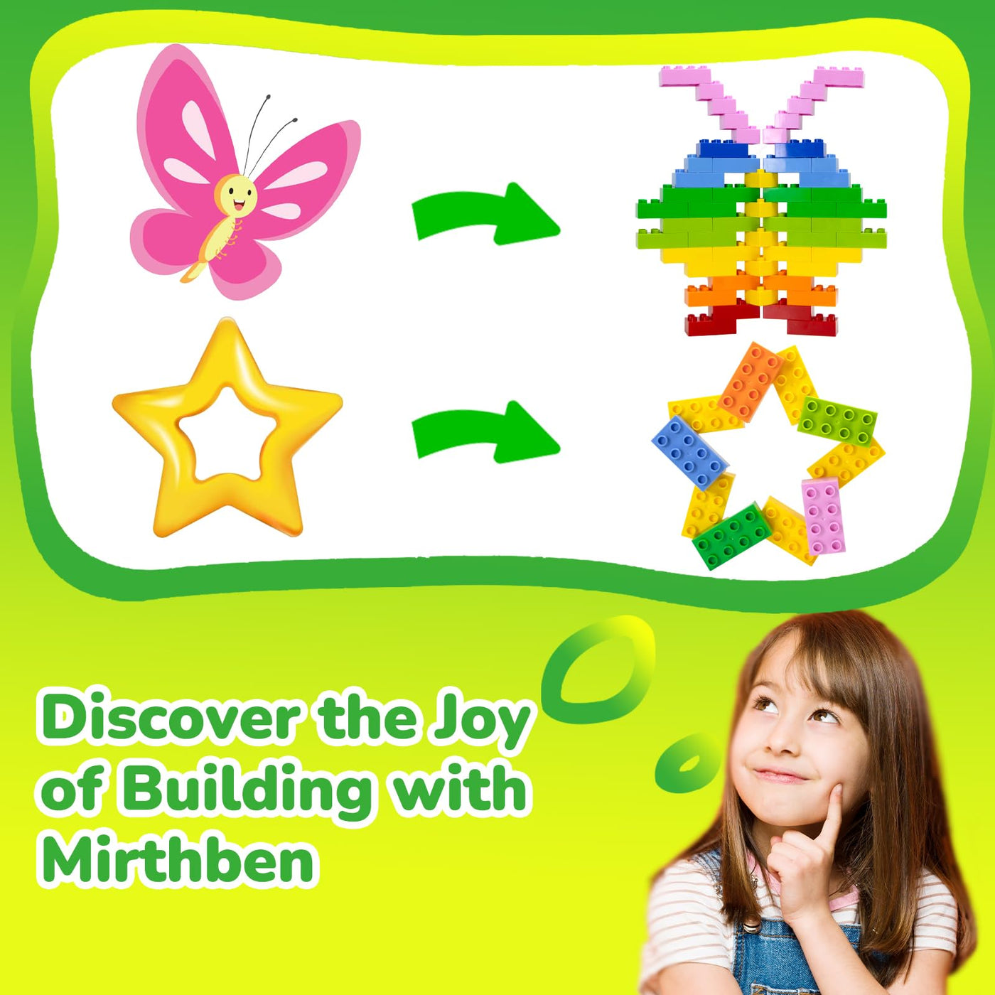 Mirthben 120 Stück Große Bausteine Set, 2 Formen und 8 Farben Bauklötze, Kompatibel mit Duplo Steine und Allen führenden Marke, Bunte Bauspielzeug für Kinder ab 3 Jahren