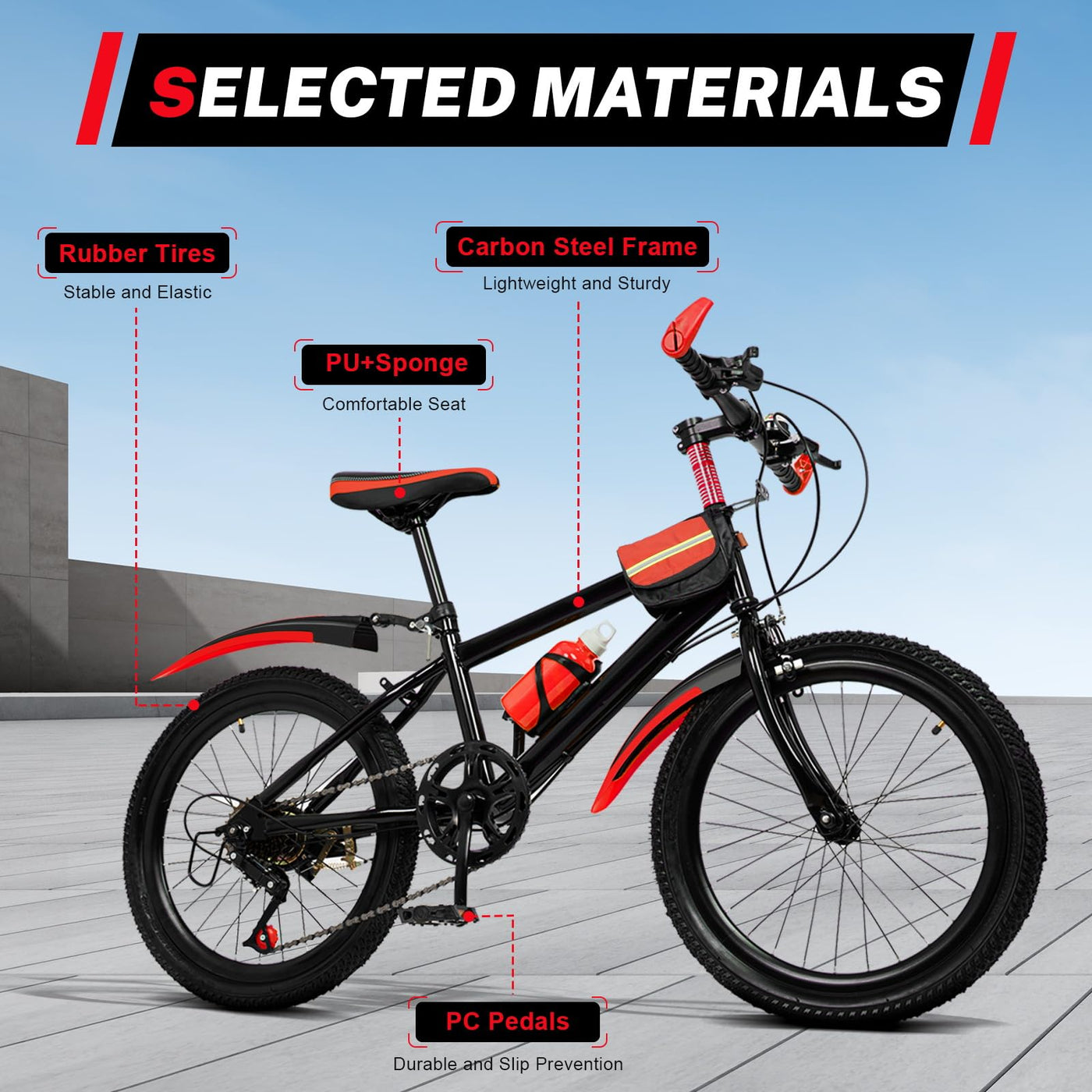 MACOJUCHI Mountainbike 20 Zoll, 7 Gänge Kinder Fahrrad Geeignete Körpergröße 1.3-1.5m, Kinder Mountainbike Maximale Tragfähigkeit 85kg für Unebenen Straßen Schlammigen Straßen Bergstraßen, Rot