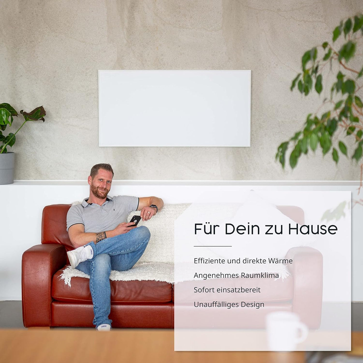 Könighaus Infrarotheizung 1000 Watt - Eco Modell - Energiesparende Infrarot Wandheizung - TÜV SÜD - Elektroheizung mit Überhitzungsschutz - inkl. Thermostat