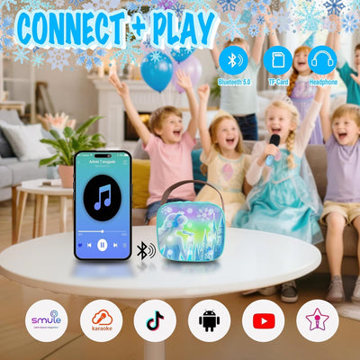 GirliGlee Mädchen Spielzeug, Karaoke Maschine Kinder, Mini Bluetooth Karaoke Anlage mit 2 Mikrofonen für 3 4 5 6 7 8 9 Jahre, Geburtstag Frozen Geschenke für Mädchen von 3–12 Jahren