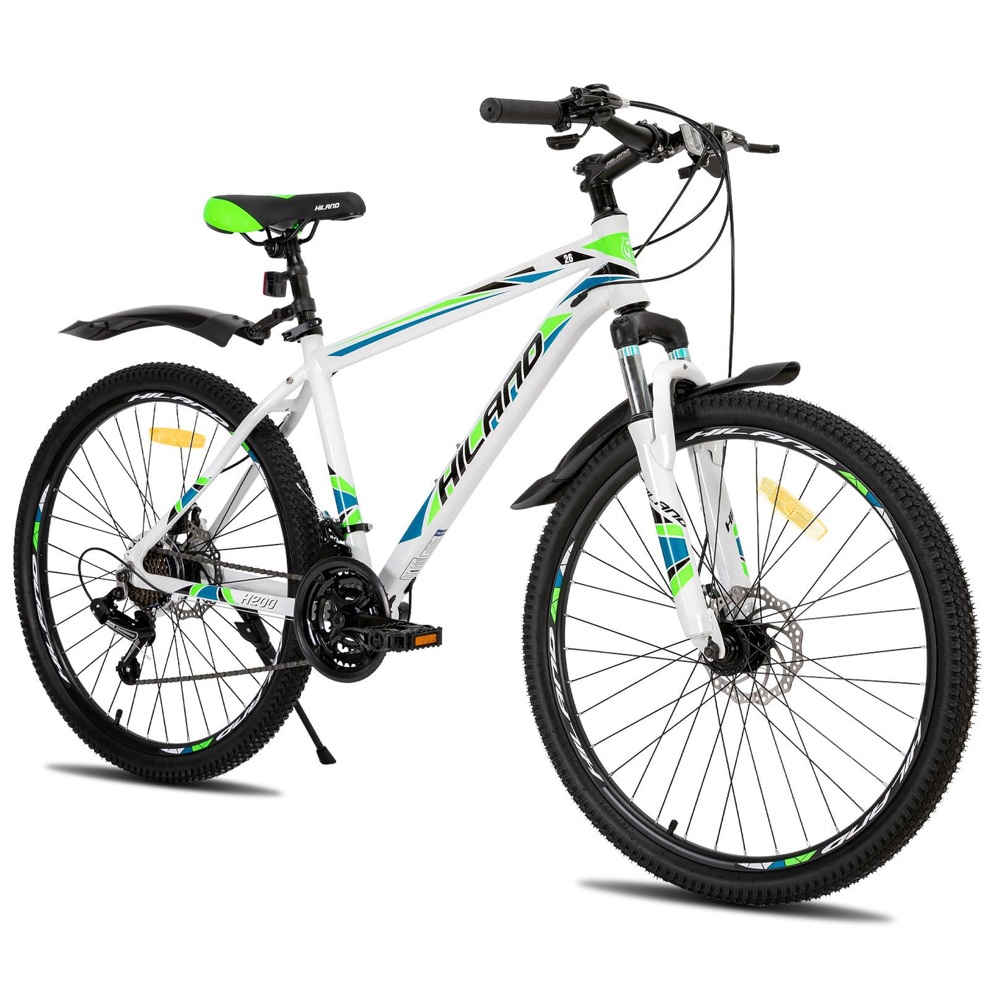 Hiland 26 Zoll Mountainbike 21-Gang MTB Aluminiumrahmen Scheibenbremse Federgabel Jugendliche Fahrrad Herren Damen weiß