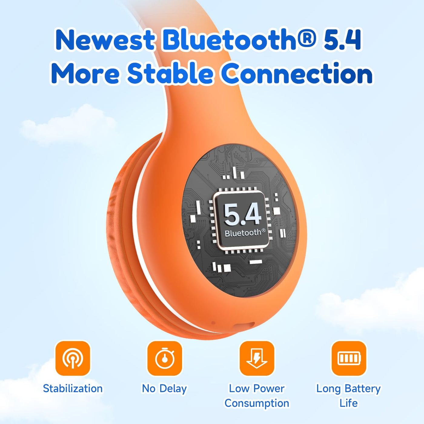 EarFun Bluetooth Kopfhörer Kinder, 85/94dB Lautstärkeregelung, HiFi Sound, HD-Mikrofon, 40 Std Akku, Faltbare, Einstellbar, Kopfhörer Kabellos Bluetooth Kinder für Schule/Reise/PC, Orange