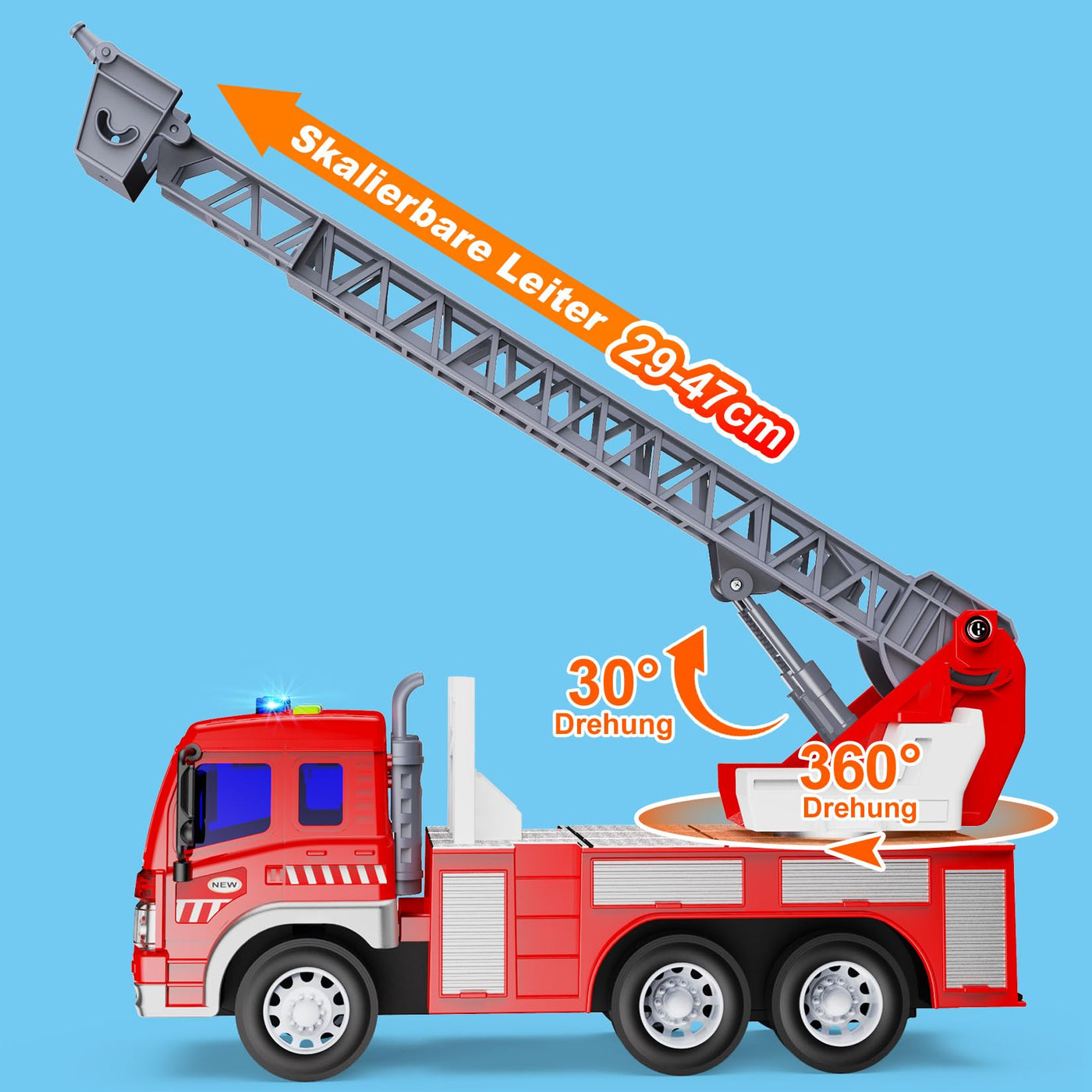 GizmoVine Feuerwehrauto Groß, Feuerwehr Auto Spielzeug mit Drehleiter, Sound und Licht, Große Spielzeugauto, Fire Truck Fahrzeuge, Geschenke für Jungen, Kinder Löschfahrzeug ab 3 4 5 6 7 8 Jahre