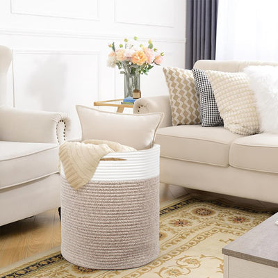 SYLANDO Waschekorb aus Baumwolle mit Griffen, Aufbewahrungskorb Geflochten, Laundry Baskets, Korb Aufbewahrung für decken, spielzeug, kuscheltier,Kleidung (Braun-H40)