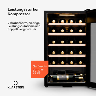 Klarstein Weinkühlschrank,1 Zone Getränkekühlschrank, Leiser Indoor/Outdoor Kühlschrank, 63 Liter Flaschenkühlschrank Klein, Weinschrank für Getränke, Weinkühler für 24 Flaschen, 5-18°C