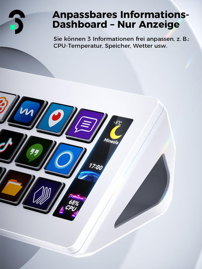 SOOMFON Stream Controller Deck Weiss, 15 anpassbaren Makrotasten, auslösen von Aktion in Software wie OBS/Twitch/YouTube/PS, Mac & Windos, für Live-Streaming, Aktienhandel & Editing