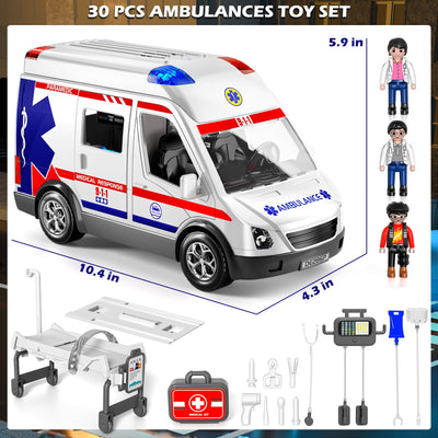 Doloowee Krankenwagen Spielzeug für Kinder im Alter von 3 4 5 6 7 8 Jahren, LKW mit Reibungsantrieb, mit Licht und Ton, Einsatzfahrzeug Spielzeug für Jungen und Mädchen, Geschenke