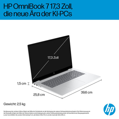 HP OmniBook 7 Next Gen AI PC, Copilot+ PC, 17.3 Zoll FHD Touch Display, Intel Core Ultra 7 258V (47 Tops), 32GB LPDDR5x RAM, 1TB PCIe Gen4 SSD, Intel Arc 140 V GPU, QWERTZ, Windows 11, Silber