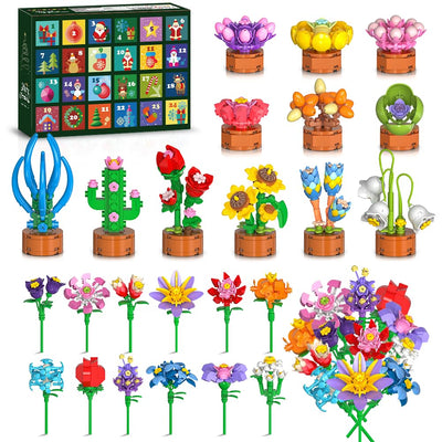 HOGOKIDS Adventskalender 2025 Blumen 3.6 Mini Bausatz - 24 Tage Weihnachten Countdown Sukkulenten Botanische Bauspielzeug, Adventskalender Bausteine Geschenk für Erwachsene Kinder Jungen Mädchen 6+