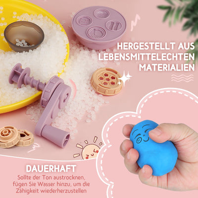 JONRRYIN Knete Set für Kinder, 65 Stück Knete Zubehör Knetwerkzeug mit 12 Modelliermasse, Kreatives Kinderknete Dough Nudelmaschine Spielset Geschenk für Mädchen & Junge (Rosa)