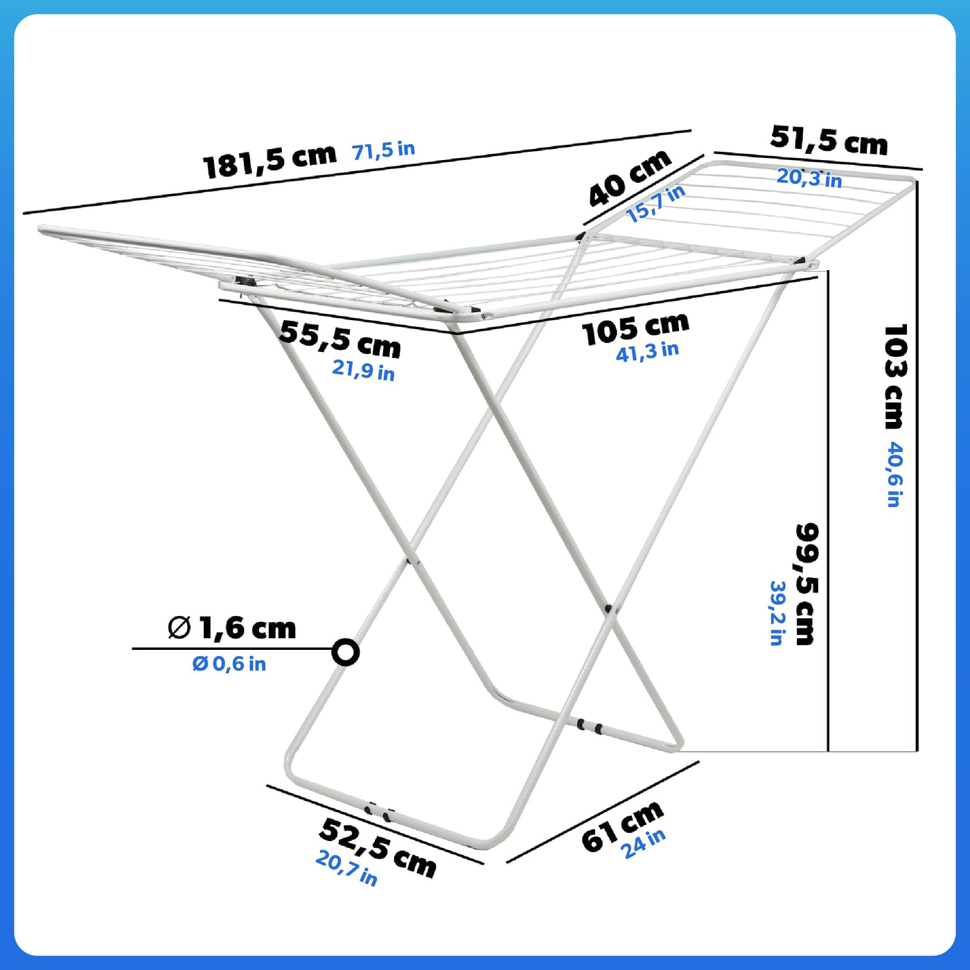 KADAX Wäscheflügeltrockner, Wäscheständer mit Flügeln, Trockenlänge 18m/23m, Luftstromwäscheständer aus pulverbeschichteten Stahl, klappbarer Trockner (Weiß/2-Flügel)