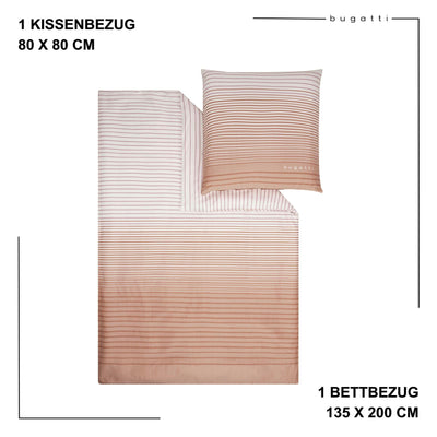 bugatti Bettwäsche 135x200 cm - 100% Baumwolle, Reißverschluss, anschmiegsam, weich & waschbar, Satinbettwäsche orange gestreift