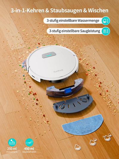 HONITURE Staubsauger Roboter, G20 Saugroboter mit Wischfunktion,4000Pa,Kehren Saugen Wischen 3 in 1 Roboterstaubsauger,Ideal für Tierhaare, Teppiche und Hartböden,Sprach- und Fernbedienungssteuerung