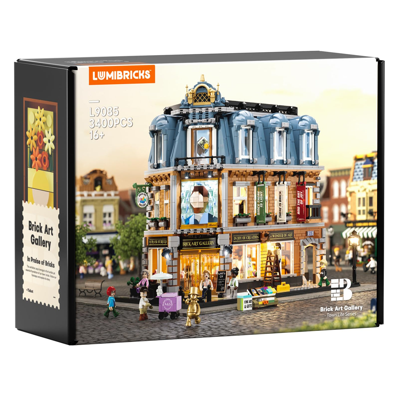 Lumibricks Brick-Kunst-Galerie Beleuchtung Klemmbausteine Haus, 3400Pcs, Modulgebäude am Straßeneck Mit Kunstklassikern&Abnehmbaren 3D-Malerei, Geschenke für Kunstliebhaber,Alter 16+, L9085