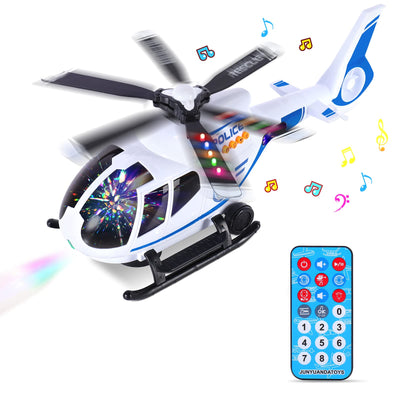 Hubschrauber Spielzeug mit Fernbedienung, Flugzeugspielzeug, Flugzeug Spielset, Flieger Kinder mit Lernspielzeug Set, Mit LED-Licht und Musik, Infrarotsteuerung für Kinder 2 3 4 5 6 Jahre (Weiß)
