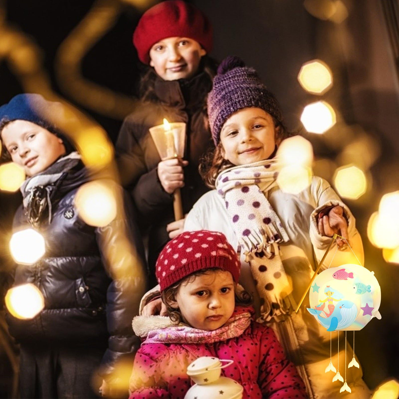 4 Stück LED Meerjungfrau Laternen Bastelset für Kinder, Martinslaternen, Bastelmaterial für eine Laterne, Papierlaternen Bastelset für St Martin, Halloween, Kostümpartys, Weihnachten, Kinderpartys
