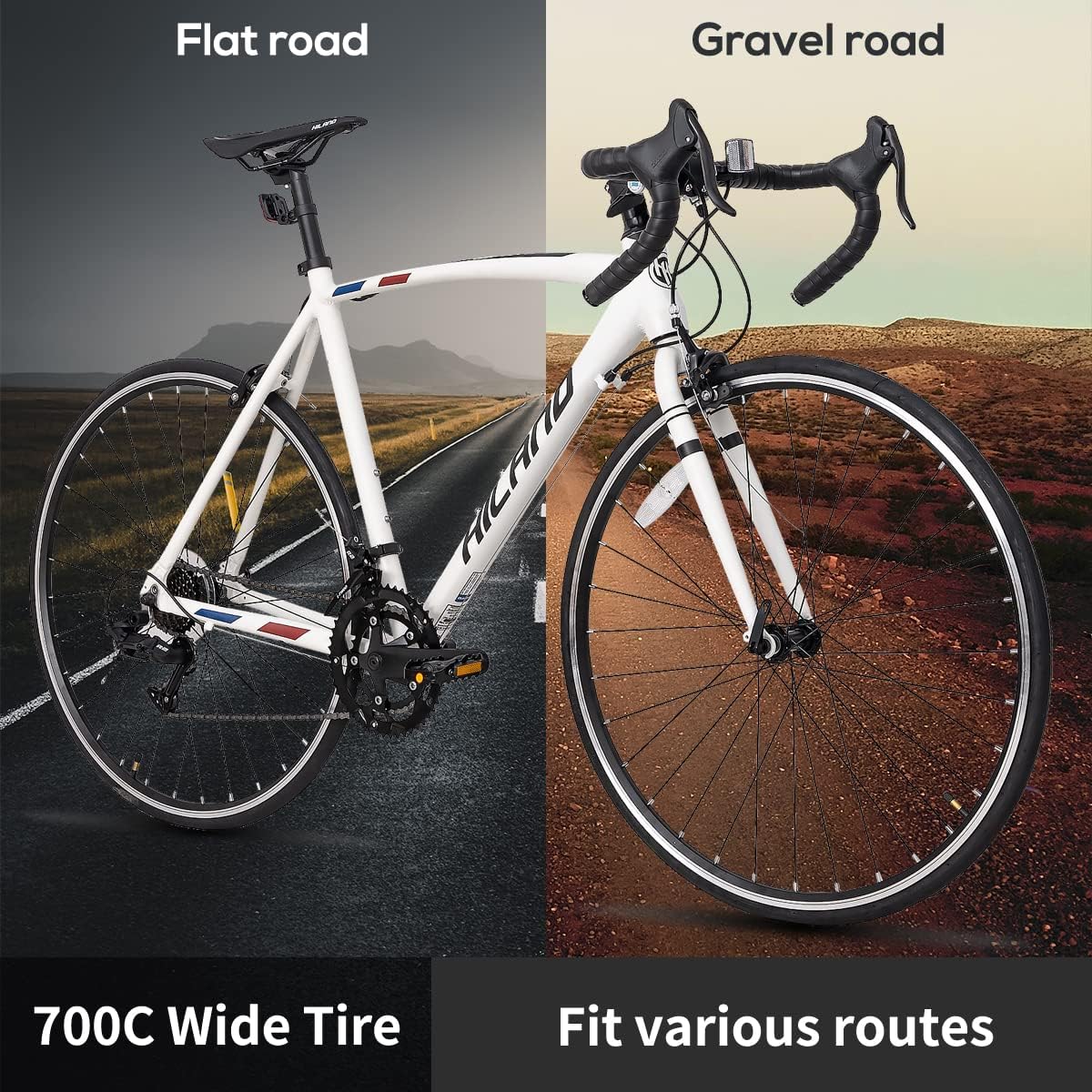 Hiland 700c Rennrad, 14 Gänge, Leichter Aluminiumrahmen, 28 Zoll Rennrad, Rahmengroß L City Commuting Rennrad für Männer Frauen, Weiß