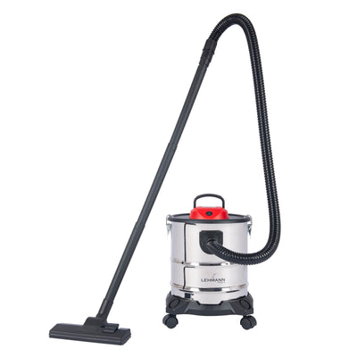 Lehmann Haddo Industriestaubsauger 2000W | Aschesauger für Kamin mit Doppelfilteranlage | Kaminsauger Ascheschlucker | Nass Trockensauger mit 20 Liter Edelstahltank, Silber