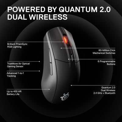 SteelSeries Rival 3 Wireless - Wireless Gaming-Maus - Über 400 Stunden Akkulaufzeit - Dual Wireless 2.4 GHz und Bluetooth 5.0 - 60 Millionen Klicks, Schwarz