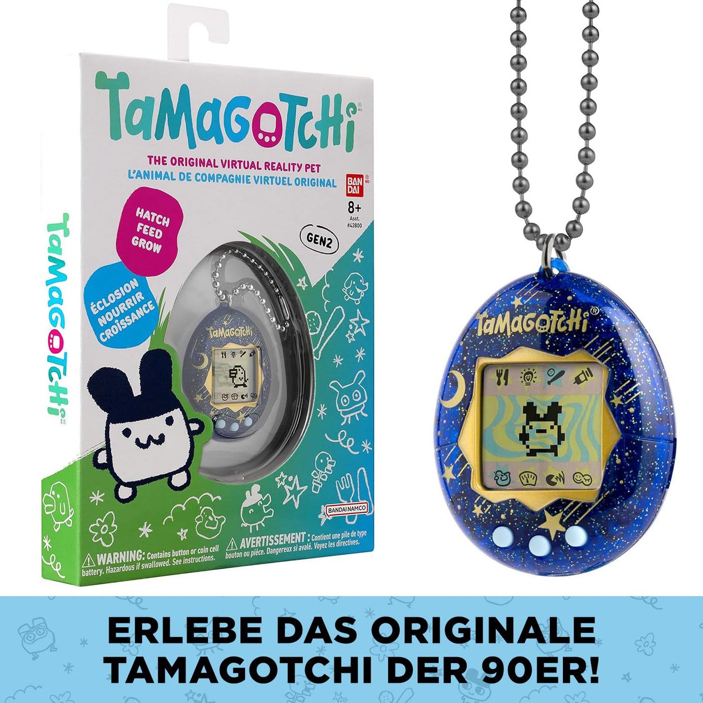 Bandai - Tamagotchi - Tamagotchi Original - Starry Night - Elektronisches virtuelles Tier mit Farbdisplay, 3 Tasten und Spielen - Interaktives Tier auf Deutsch - Kinderspielzeug ab 8 Jahren - 42970