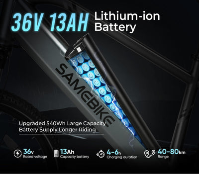 SAMEBIKE 27.5" E-Bike, Elektrofahrrad E-Bike Herren Damen mit 540Wh Akku, Bis zu 100KM, 250W Motor, E-Fahrrad mit 7-Gang-Getriebe, Pedelec Citybike EBike für Trekking RSA01 Men