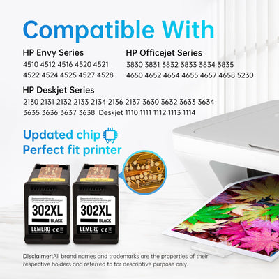 Lemero 302 XL Schwarz Patronen Kompatibel für HP 302 Druckerpatronen Multipack 302XL Schwarz für HP Envy 4525 4520 Deskjet 3630 3639 Officejet 3830 3831 5230 Tintenpatronen