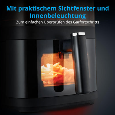 MEDION X10 XL Heißluftfritteuse (5 Liter Frittierkorb, innovative Wassersprühfunktion für krosse knusprige Speisen, 1.500 Watt, Sichtfenster, Schüttel Alarm,10 Automatikprogramme)