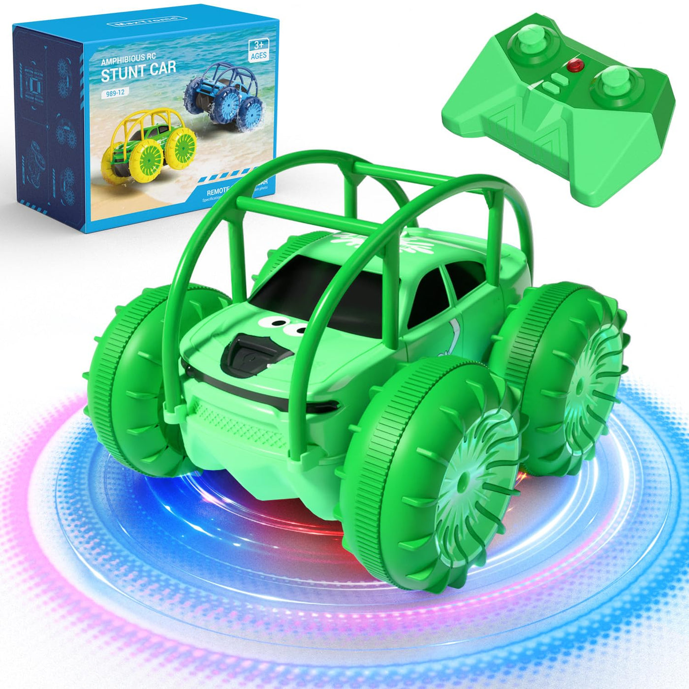 MaxTronic Amphibien Ferngesteuertes Auto, Wiederaufladbares Direktladen 360° Salto wasserdichtes RC Stunt Auto 2.4G 15KM/H 4WD Allrad Geländewagen Spielzeug für Jungen 3-12 Jahre