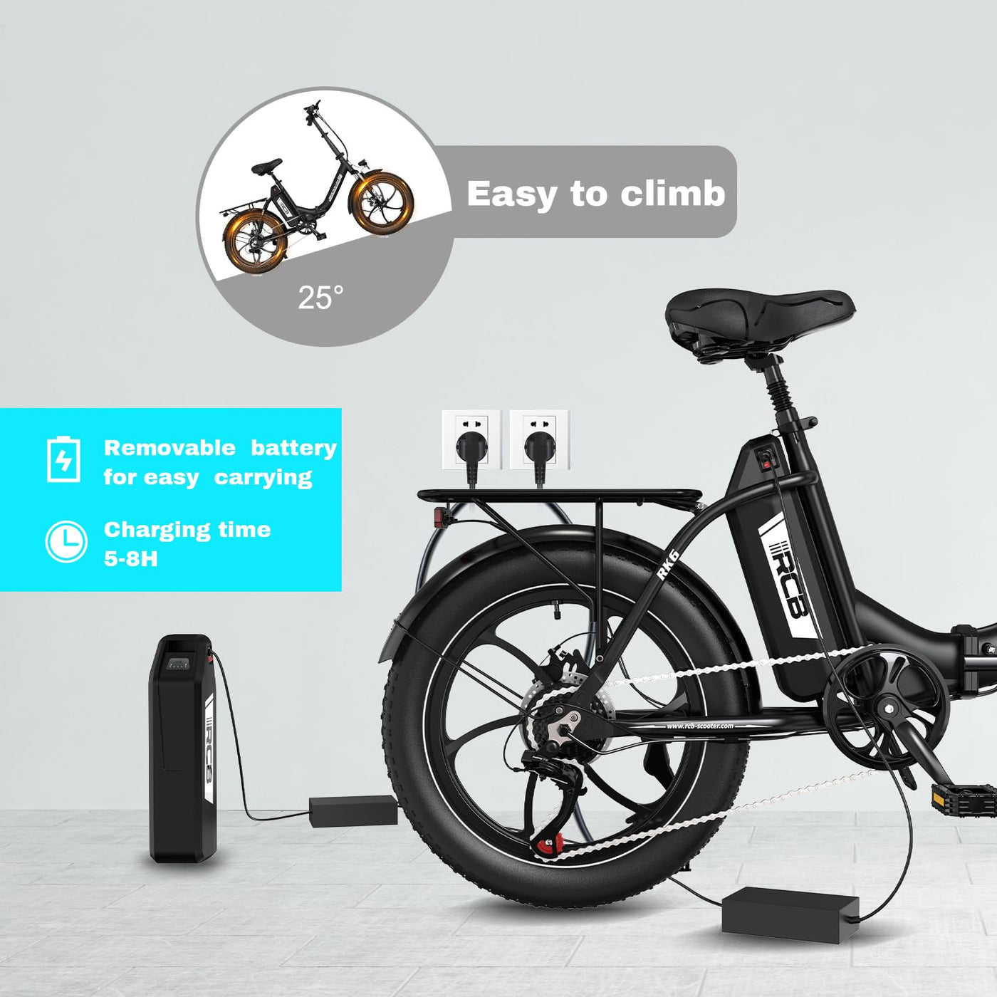 RCB RK6 20" E Bike für Erwachsene, 250W Motor 36V 15.6Ah Akku, 7-Gang,Breitreifen Klappbares E-Bike, Leichtes Elektrofahrrad für Stadtpendler