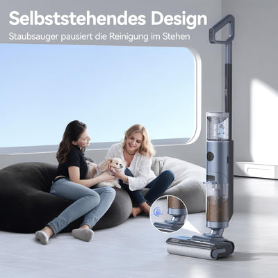 JONR ED12 Pro Nass Trockensauger Akku, Kabelloser Saugwischer, Dreikantenreinigung, Heißwasser-Selbstreinigung Heißluft-Trocknung, 850mL Wassertank, Anti-Verwirrungs-Haar für Hartböden, Tierhaare