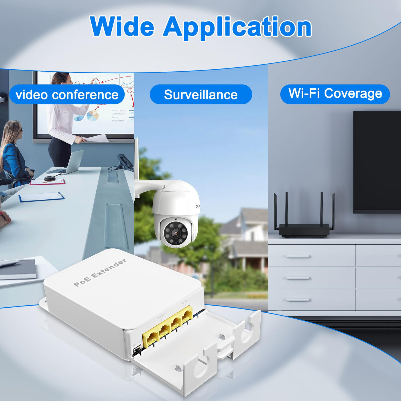 MEIRIYFA Gigabit PoE Extender Outdoor 4 Ports PoE Switch IEEE 802.3 af/at PoE Repeater, 1000Mbps 1 PoE in 3 PoE Out Waterproof 30W 100m of Power and Data for PoE Injector and Security Camera