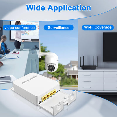 MEIRIYFA Gigabit PoE Extender Outdoor 4 Ports PoE Switch IEEE 802.3 af/at PoE Repeater, 1000Mbps 1 PoE in 3 PoE Out Waterproof 30W 100m of Power and Data for PoE Injector and Security Camera