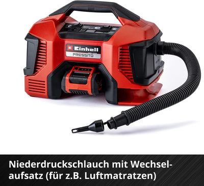 Einhell Hybrid-Kompressor PRESSITO Power X-Change (18 V, max. 11 bar, 31 cm Schlauchlänge, inkl. 3-tlg. Adapter-Set, ohne Akku)