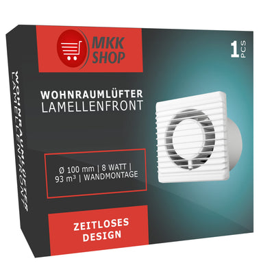 MKK Badlüfter Wohnraumlüfter Ø100 Leiser Betreib Standard IPX2 8 Watt Zuluft Abluft Weiß
