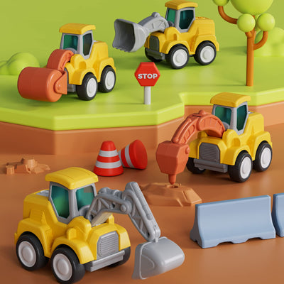 CARLORBO Auto Spielzeug Traktor Bagger Kinder 2 Jahre - Baufahrzeuge kinderspielzeug ab 18 Monate 3 Jahre Drücken und Losfahren Sandspielzeug Geschenk für Junge Mädchen (4 pcs)