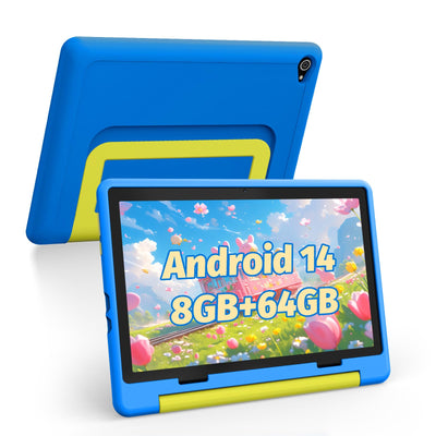 Cheerjoy Kinder Tablet 10 Zoll Android 14 Tablet für Kinder im Alter von 3-12 Jahren, Octa-Core, 8+64GB(TF 1TB), Kindersicherung, vorinstalliertes KIDOZ, 5G WiFi Tablet PC mit stoßfester Hülle-Blau
