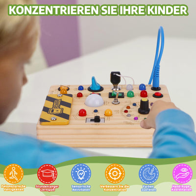 Konijiwa Montessori Spielzeug ab 1 Jahr Busy Board Activity Board Spielzeug ab 2 Jahre Holzspielzeug mit 10 Schalter 23 LED-Leuchten Spielzeug Sensory Learning Toys für 1 2 3 Jahre Jungen und Mädchen