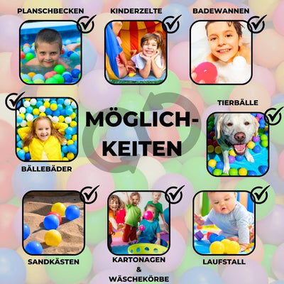 EKNA Spielbälle Ø 5,5cm - Bällebad Bälle 200 Stück - Bunte Auswahl für Bällebad-Pool - Plastikbälle Baby-Bälle Farben Hellgrün Hellblau Gelb Rosa Weiß Lila