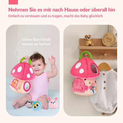hahaland Baby Spielzeug 6 12 18 Monate, Pilzhaus mit Tieren Rassel, Krepppapier,Spiegel,Lernspielzeug für Babys Fördert Sensorische & Motorik,Montessori Spielzeug Geschenk für Kleinkinder 1 2 3 Jahren