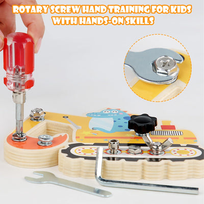 Montessori Schraubbrett Dinosaurier Bagger Spielzeug Motorikspielzeug ab 2 3 4 5 Jahre Busy Board Holz Kinderspielzeug Feinmotorik Lernspielzeug Bagger Spielzeug geschenke für Kinder Mädchen Junge