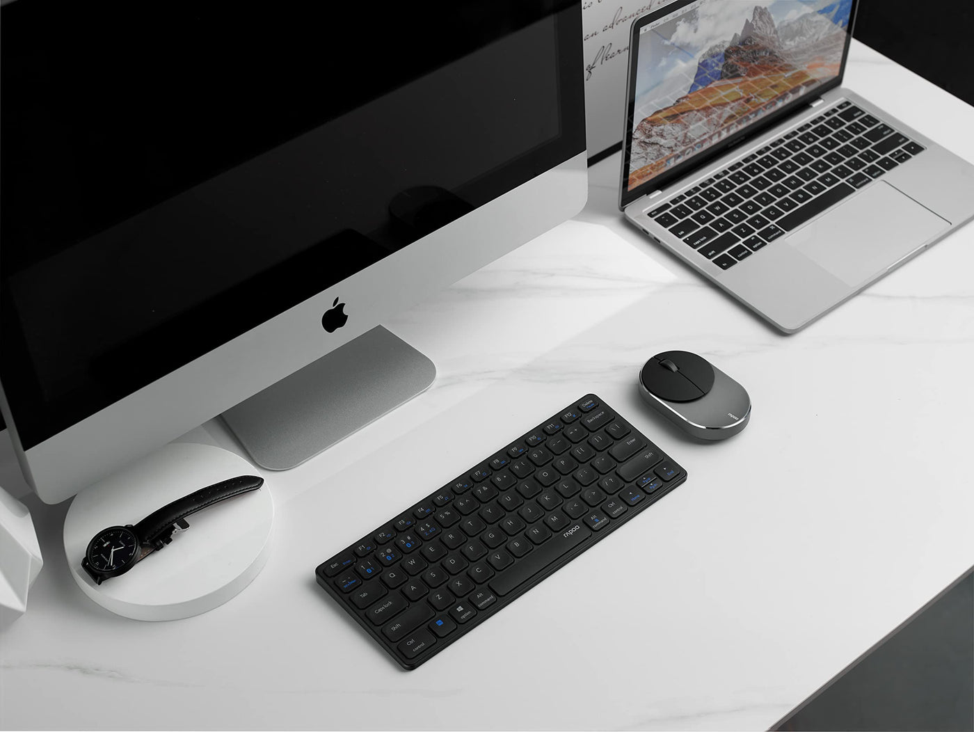 Rapoo E9600M kabellose Tastatur wireless Keyboard flaches Aluminium Design umweltfreundlicher wiederaufladbarer Akku DE-Layout QWERTZ PC & Mac - dark grey