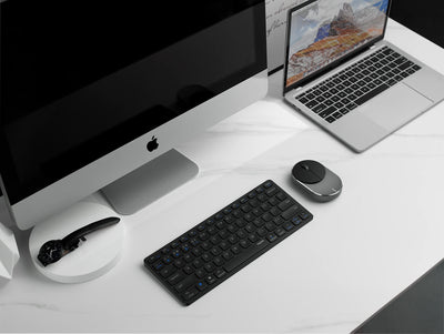 Rapoo E9600M kabellose Tastatur wireless Keyboard flaches Aluminium Design umweltfreundlicher wiederaufladbarer Akku DE-Layout QWERTZ PC & Mac - dark grey