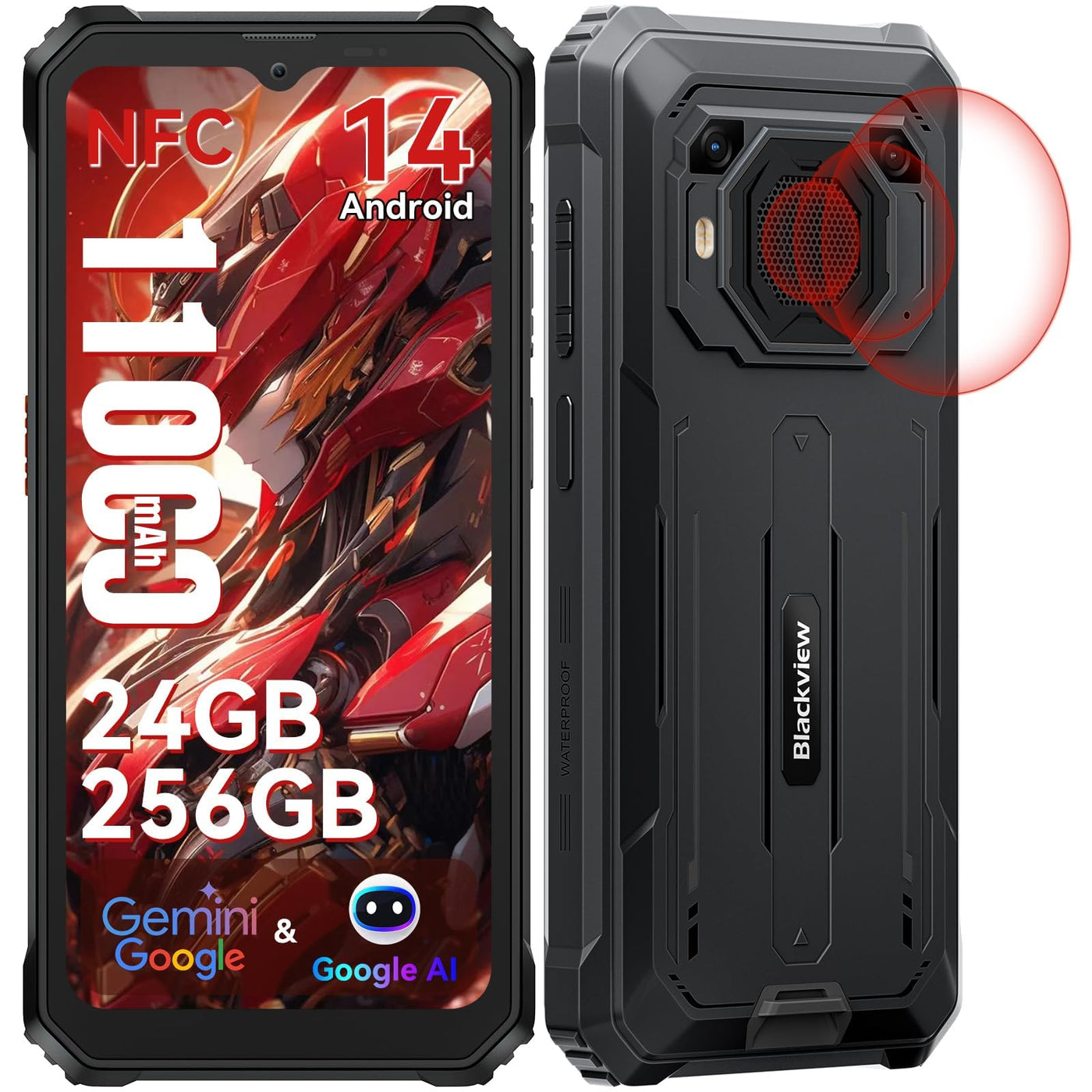 Blackview BV6200 Plus Outdoor Handy 11000mAh 24GB+256GB/2TB, Android 15 Outdoor Smartphone Ohne Vertrag, 98DB Lautsprecher, 6.56" 90Hz, IP69K Wasserdicht,Baustellenhandy, 16MP+13MP/Dual 4G/OTG/GPS/NFC