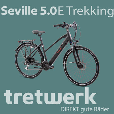 TRETWERK 28 Zoll E-Bike Seville 5.0 schwarz- Trekkingbike Damenfahrrad mit 24 Gang Kettenschaltung - Elektrofahrrad mit Heckmotor 250W, 36V