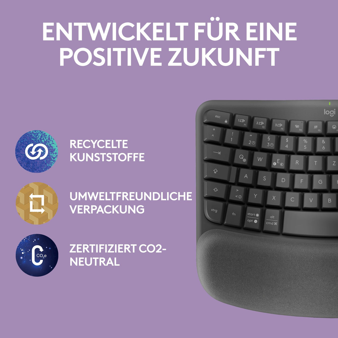 Logitech Wave Keys kabellose ergonomische Tastatur - Grafit, US QWERTY-Layout