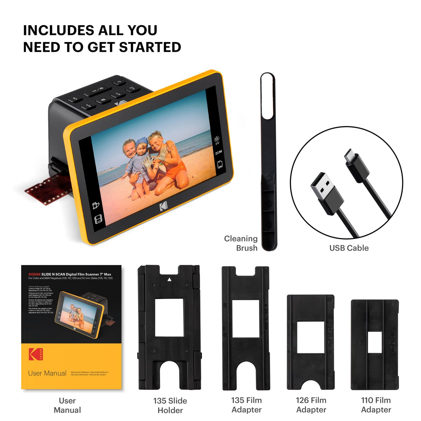 Kodak Slide N SCAN Scanner de Film numérique Max 7"- Grand écran LCD 7" convertit Les négatifs Couleur en 22MP HD n & b JPEG, Schwarz, RODFS70