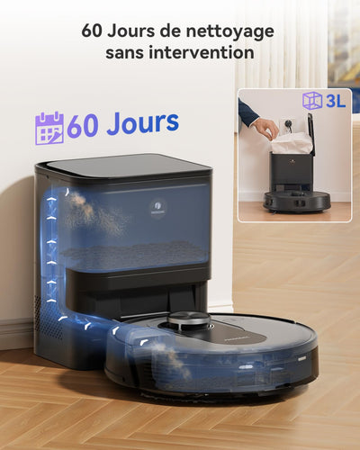 Proscenic Q8 Max Staubsauger Roboter mit Absaugstation 4500Pa 200min Leistungsstark Saugroboter mit Wischfunktion Intelligentes Laser Navigation mit 5 Karten, für Böden Teppiche Tierhaare