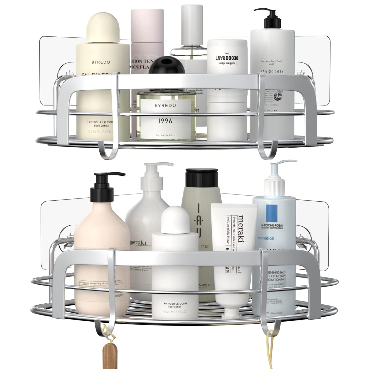 STEUGO Duschablage Ohne Bohren, Duschablage 2er Pack mit 4 Haken, Rostfreier Stahl Wandmontiertes Badezimmer Regal Bad ZubehöR, Shampoo Halterung für Dusche